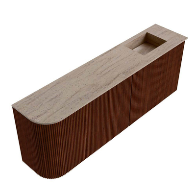 Mondiaz JOYA-DLUX Meuble de salle de bains 111.6cm - arrondi gauche couleur Ruby - Vasque FAYE position Droite 1 trou de robinet couleur Saba.