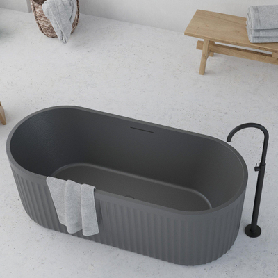 Ideavit Archtec Baignoire îlot - 170x75x60cm - Rock Texture - avec trop-plein - bonde clic clac - pieds réglables - Gris