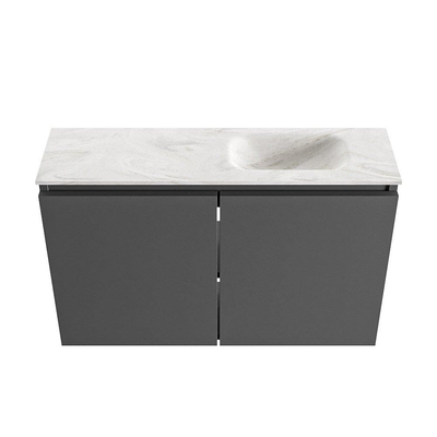 MONDIAZ TURE-DLUX 80cm toiletmeubel Dark Grey. EDEN wastafel Ostra positie rechts. Met 1 kraangat.