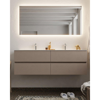 ENSEMBLE DE MEUBLE MONDIAZ VICA - 150 cm - 4 tiroirs - lavabo Moon double - 2 trous de robinet - solid surface smoke