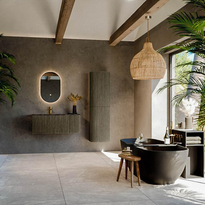 Mondiaz KURVE-DLUX Ensemble meuble de salle de bains - 105x46x40cm - 1 tiroir - 1 porte - lavabo solid surface - gauche - 1 trou de robinet - Shadow