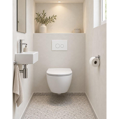 QeramiQ Dely Swirl Compact Toiletset - inbouwreservoir QeramiQ flush - slim zitting - metalen bedieningsplaat mat wit - ronde knoppen - mat wit