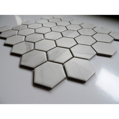 The Mosaic Factory Barcelona mozaïektegel - 28.2x32.1cm - wand en vloertegel - Zeshoek/Hexagon - Porselein Carrara White Mat