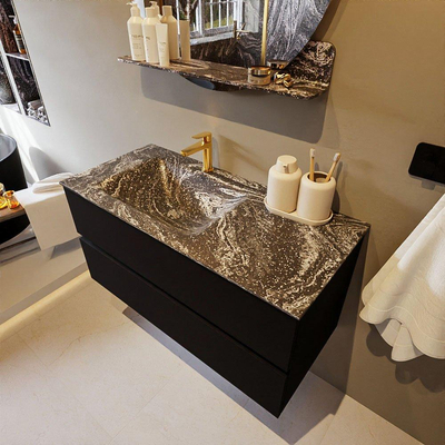 Mondiaz VICA-DLUX ensemble de meuble de salle de bain - 100cm - meuble sous-vasque urban - 2 tiroirs - lavabo encastré cloud gauche - 1 trou de robinet - miroir modèle spot - version XL 60cm haut - lave