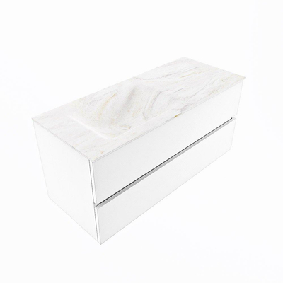 Mondiaz VICA-DLUX ensemble de meuble de salle de bain - 110cm - meuble sous lavabo talc - 2 tiroirs - lavabo encastré cloud gauche - sans trous de robinet - version haute de 60cm - ostra