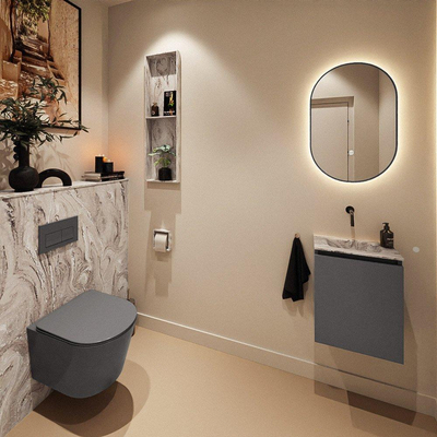 MONDIAZ TURE-DLUX Meuble toilette - 40cm - Dark Grey - EDEN - vasque Glace - position centrale - sans trou de robinet