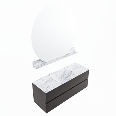 Mondiaz VICA-DLUX ensemble de meuble de salle de bain - 130cm - meuble sous-vasque gris foncé - 2 tiroirs - lavabo encastré nuage milieu - 1 trou de robinet - version haute de 60cm - glace