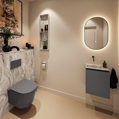 MONDIAZ TURE-DLUX Meuble toilette - 40cm - Dark Grey - EDEN - vasque Glace - position gauche - sans trou de robinet