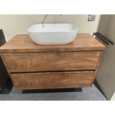 BRAUER Nexxt Meuble sous lavabo - 100x46x55cm - 2 tiroirs sans poignée softclose - 1 découpe pour siphon - MFC - bouclier viking avec plan de travail MODÈLE D'EXPOSITION