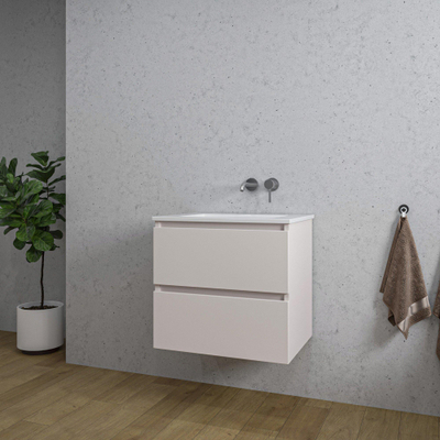 Saniclass Chaci Meuble de salle de bain - 60x45x55cm - lavabo en céramique brillant blanc - 1 vasque - sans trou de robinet - 2 tiroirs - mat cotton (beige)