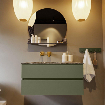 Mondiaz VICA-DLUX ensemble de meuble de salle de bain - 100cm - meuble sous-vasque armée - 2 tiroirs - lavabo encastré nuage gauche - sans trous de robinet - version haute de 60cm - lave