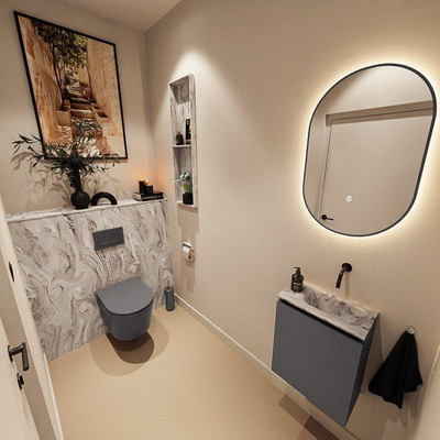 MONDIAZ TURE-DLUX 40cm toiletmeubel Dark Grey. EDEN wastafel Glace positie rechts. Zonder kraangat.