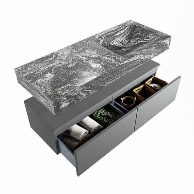 Mondiaz ALAN-DLUX Ensemble de meuble - 120cm - meuble Plata mat - 2 tiroirs - Lavabo Cloud Lava suspendu - vasque Droite - 0 trous de robinet