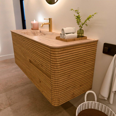 Mondiaz CIRO-DLUX Badkamermeubelset - 120x45x50cm - Solid surface wastafel Arena - 1 wasbak Links - 1 kraangat - 2 lades - Oak