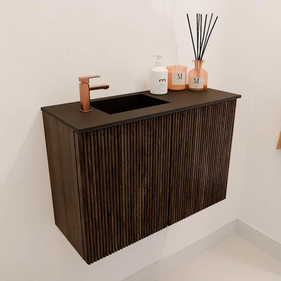 Mondiaz JOYA 60cm meuble de toilette - couleur Walnut - Vasque FAYE position Gauche 1 trou de robinet couleur Urban