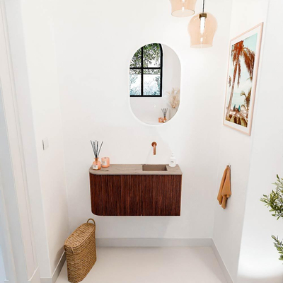 Mondiaz JOYA-DLUX 81.6cm toiletmeubel - ronding links kleur Ruby - Wastafel FAYE positie Rechts Zonder kraangat kleur Arena.