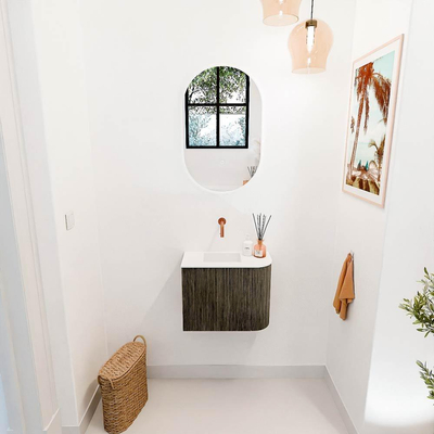 Mondiaz JOYA 51.6cm toiletmeubel - ronding rechts kleur Shadow - Wastafel FAYE positie Links Zonder kraangat kleur Talc.