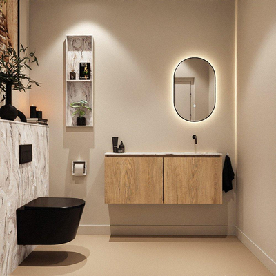MONDIAZ TURE-DLUX Meuble WC 120 cm Washed Oak. Lavabo EDEN Glace position à droite. Sans trou de robinet.