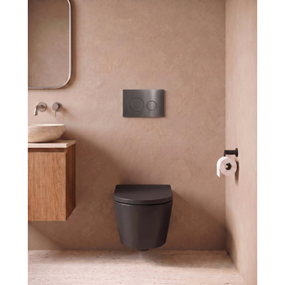 QeramiQ Dely Toiletset - 36.3x51.7cm - Geberit UP720 inbouwreservoir - rimless - diepspoel - 35mm zitting - softclose - bedieningsplaat gunmetal - ronde knoppen - mat zwart