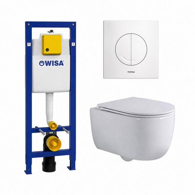 QeramiQ Dely Swirl Pack WC - 6.5x53cm - réservoir encastrable Wisa XS - assise 35mm - plaque de commande blanche - boutons ronds - blanc mat