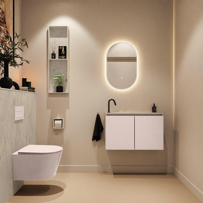 MONDIAZ TURE-DLUX Meuble toilette - 80cm - Rosee - EDEN - vasque Opalo - position gauche - 1 trou de robinet