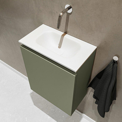 MONDIAZ TURE Fonteinset - 40x23x50cm - 0 kraangaten - 1 deur - army mat - Wasbak midden - Solid Surface Wit