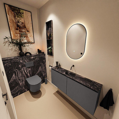 MONDIAZ TURE-DLUX Meuble toilette - 120cm - Dark Grey - EDEN - vasque Lava - position centrale - sans trou de robinet