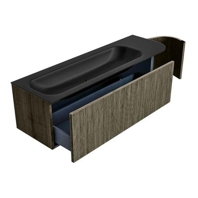 Mondiaz KURVE Ensemble de meubles de salle de bains - 145x46x40cm - 1 tiroir - 1 porte - lavabo solid surface - gauche - sans trou de robinet - Shadow