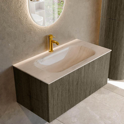 MONDIAZ KURVE-DLUX 90cm badmeubel kleur Shadow met 1 lade en 0 deuren. Wastafel BIG SMALL Midden 1 kraangat Meli.