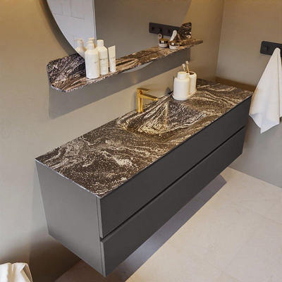 Mondiaz VICA-DLUX ensemble de meuble de salle de bain - 150cm - meuble sous-vasque gris foncé - 2 tiroirs - lavabo encastré nuage milieu - 1 trou de robinet - version haute de 60cm - lave