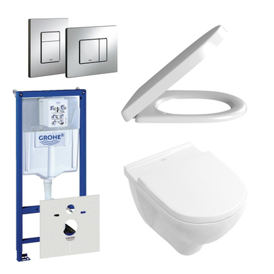 Villeroy & Boch O.Novo Pack WC - abattant à fermeture douce et à démontage rapide - plaque de déclenchement verticale/horizontale chrome - blanc