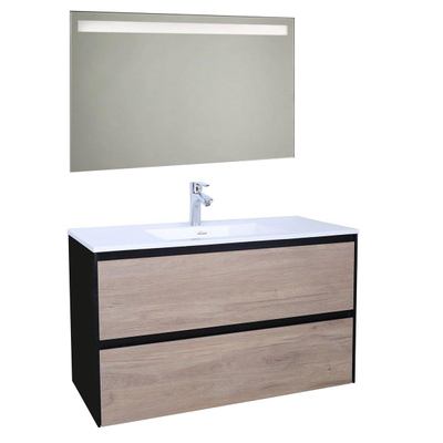 Adema Industrial Badmeubelset 100x45.5x58cm met overloop inclusief spiegel hout/zwart