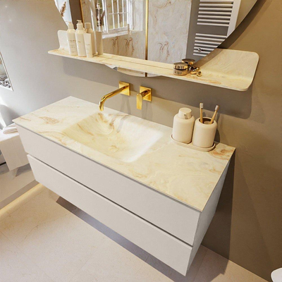 MONDIAZ VICA-DLUX Ensemble meuble de salle de bains - 120cm - sous-meuble linen - 2 tiroirs - lavabo encastré cloud central - sans trous de robinet - version haute 60cm - frape