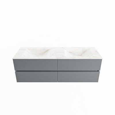 Mondiaz VICA-DLUX ensemble de meuble de salle de bain - 150cm - meuble sous-vasque plata - 4 tiroirs - lavabo encastré cloud double - sans trous de robinet - miroir modèle spot - version XL 60cm de haut - ostra