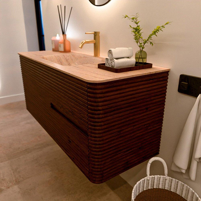 Mondiaz CIRO-DLUX Badkamermeubelset - 120x45x50cm - Solid surface wastafel Saba - 1 wasbak Midden - 1 kraangat - 2 lades - Ruby