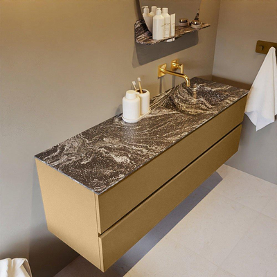 Mondiaz VICA-DLUX ensemble de meuble de salle de bain - 150cm - meuble sous-vasque oro - 2 tiroirs - lavabo encastrée cloud droite - sans trous de robinet - version haute de 60cm - lave