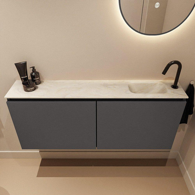 MONDIAZ TURE-DLUX 120cm toiletmeubel Dark Grey. EDEN wastafel Ostra positie rechts. Met 1 kraangat.