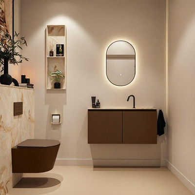 MONDIAZ TURE-DLUX 100cm toiletmeubel Rust. EDEN wastafel Frappe positie midden. Met 1 kraangat.