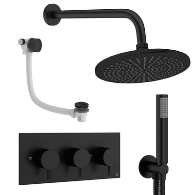 Crosswater MPRO ensemble de douche pluie encastré – douche de tête Ø 30 cm – douchette bâton – 3 leviers – vidage de baignoire – noir mat