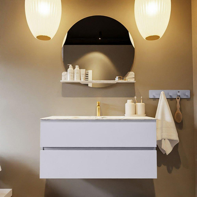 Mondiaz VICA-DLUX Ensemble de meuble de salle de bain - 100cm - meuble sous-vasque cale - 2 tiroirs - lavabo encastrée cloud milieu - 1 trou de robinet - version haute de 60cm - glace