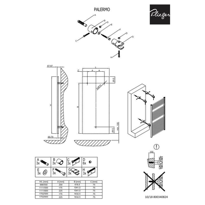 Plieger Palermo Radiateur design 170.2x50cm 799watt antracite métallique