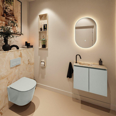 MONDIAZ TURE-DLUX Meuble toilette - 60cm - Greey - EDEN - vasque Frappe - position gauche - 1 trou de robinet