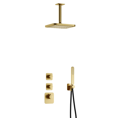 Hotbath Gal IBS40 regendoucheset inbouw - 2 functies - 15cm plafondarm - 22cm vierkante hoofddouche - messing geborsteld PVD