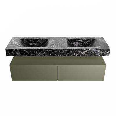 Mondiaz ALAN-DLUX Ensemble de meuble - 150cm - meuble Army mat - 2 tiroirs - Lavabo Cloud Lava suspendu - vasque Gauche et droite - 0 trous de robinet