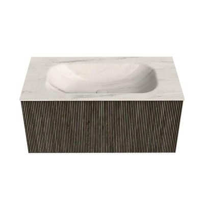 MONDIAZ KURVE-DLUX Meuble de salle de bains 90cm couleur Shadow avec 1 tiroir et 0 porte. Lavabo BIG SMALL Central 1 trou de robinet Meli.