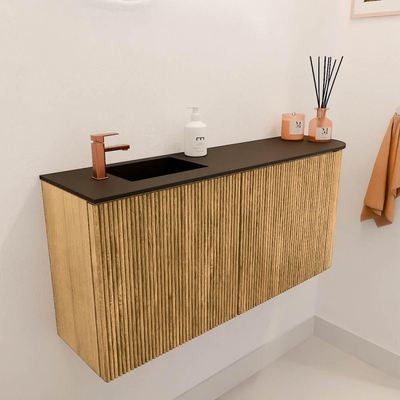 Mondiaz JOYA 91.6cm toiletmeubel - ronding rechts kleur Oak - Wastafel FAYE positie Links 1 kraangat kleur Urban.