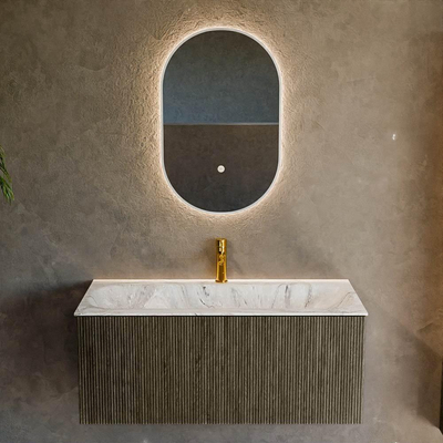 Mondiaz KURVE-DLUX Badkamermeubelset - 100x46x40cm - 1 lade - wastafel solid surface - midden - 1 kraangat - Shadow