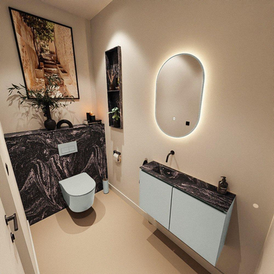 MONDIAZ TURE-DLUX meuble WC 80 cm Greey. Lavabo EDEN Lava position gauche. Sans trou de robinet.
