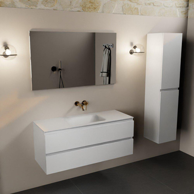 Mondiaz AIVY Ensemble de meuble - 120x45x50cm - 0 trous de robinet - 1 vasque Talc Solid surface - Centre - 2 tiroirs - avec miroir - MDF Talc