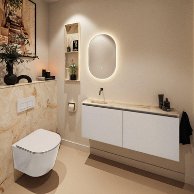 MONDIAZ TURE-DLUX Meuble toilette - 120cm - Linen - EDEN - vasque Frappe - position gauche - sans trou de robinet